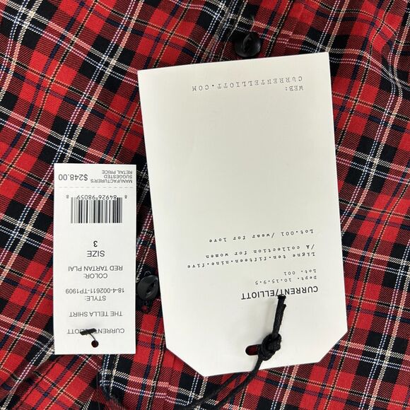 Current/Elliott Button Down Shirt Womens Size 3 Medium Red Tartan Plaid Ladies - Picture 11 of 12